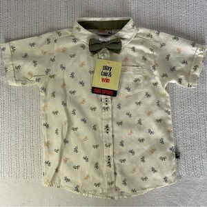 Cream and Green Button Down Shirt with Subtle Pattern
